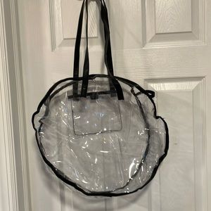 Extra large round black plastic see-through tote